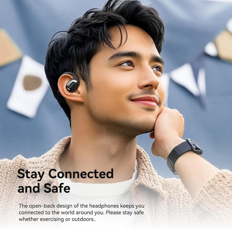 Sansui Open Ear Headphones,Wireless Earbuds with Ergonomic Earhook,Bluetooth Headphones 5.4 with Noise Cancelling Mic,56H Playtime,IP55 Waterproof Ear Buds for Cycling,Running,Workout(Black) - Image 2